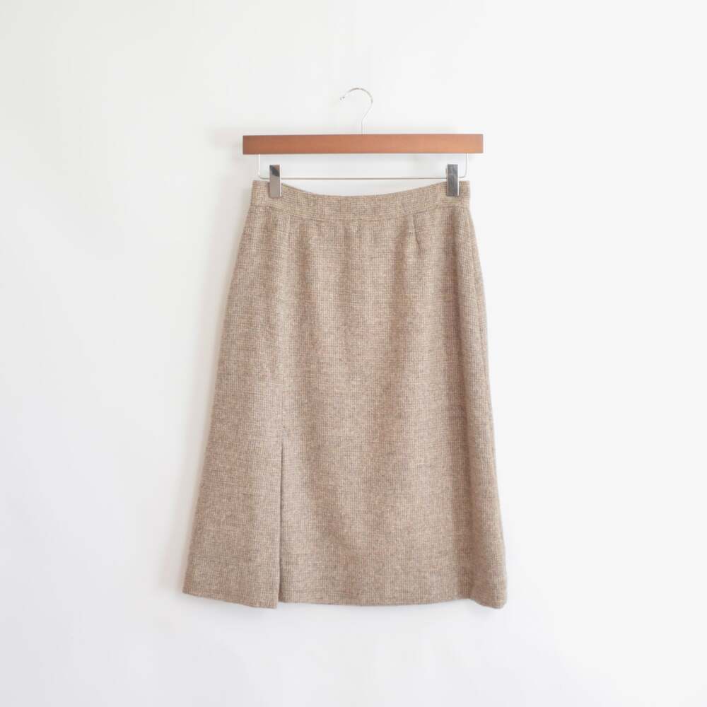 small vintage saks fifth avenue beige and brown woven wool side split skirt